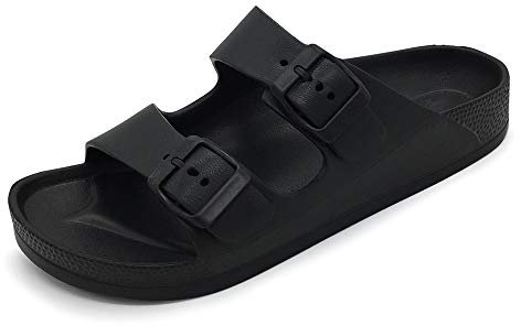HEVA Women's EVA Adjustable Double Buckle Slides Open Toe Arch Support Flat Sandals,Comfortable & Lightweight Mules Slides(9UK 42EU,Black)