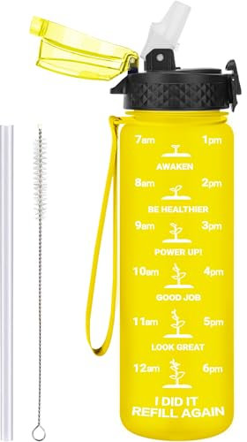 GOPPUS 500ml/17oz Kids Water Bottles with Straw Tritan Childrens Bottle with Flip Top Lid BPA Free Measured Drinks Bottles with Strap for School Girls Boys Sports Reusable Time Markings Leakproof