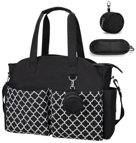 comeder Nappy Changing Bags, Multifunctional Nappy Tote Bag for Mom and Dad, Large Capacity Waterproof Baby Changing Bags with Pacifier Bag for Diaper All Baby Accessories (Black)