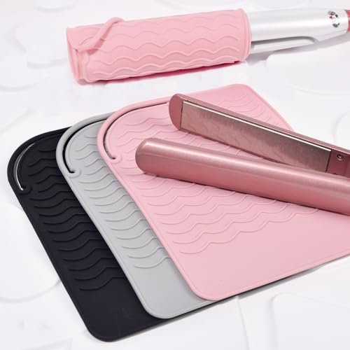 Silikon Hitzebeständige Matte für Haarglätter Lockenstäbe Glätteisen Glätteisen Glätteisen Lockenstab Multifunktionales Anti-Rutsch-Mattenpad für heiße Haarstyling-Werkzeuge (PINK)