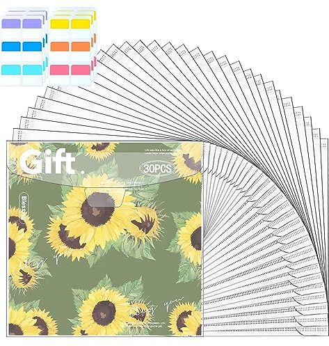10 Stück Scrapbook-Papier-Aufbewahrungs-Organizer für 30,5 x 30,5 cm Scrapbooking-Papier, 33 x 32 cm, transparente Papier-Aufbewahrungstasche mit 36 farbigen Haftindex-Tabs, Vinyl-Schallplatten,