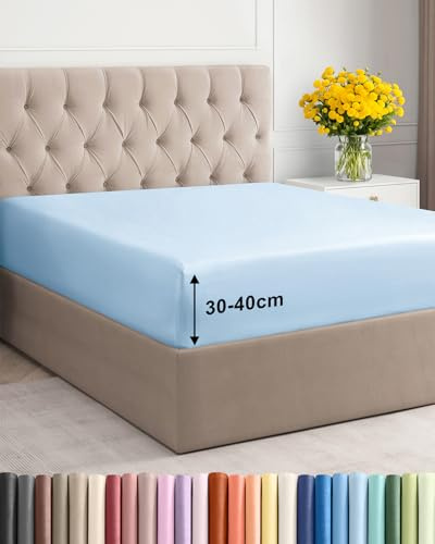 Spannbettlaken 90x200 - Mikrofaser Spannbetttuch 40cm (16) - Himmelblau