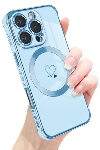Newseego Magnetic Phone Case for iPhone 16 Pro [Compatible with Magsafe], Cute Love Heart Pattern Girls Women Soft TPU Shockproof Camera Protection Cover for iPhone 16 Pro-Blue