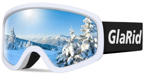 GlaRid Skibrille für Kinder, Snowboard Brille für Kinder, Ski Goggles Kinder Schneebrille Anti-Fog 100% UV400 Schutz (Weiẞ)