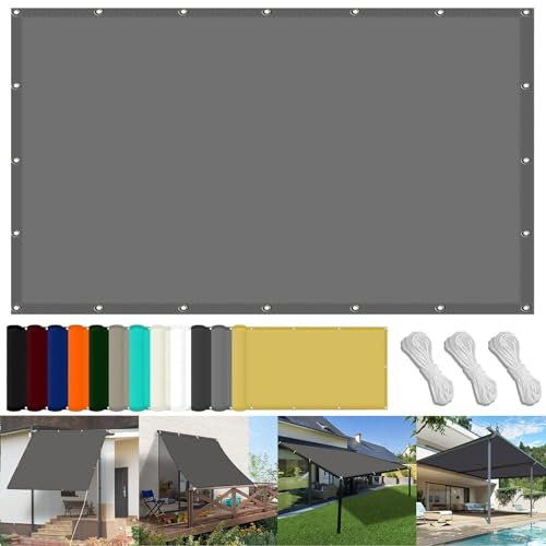Lona de sombra para camping, 160 x 600 cm, impermeable, malla con cuerda y kit de fijación, 98% de bloqueo UV, ideal para piscina, terraza, invernadero, color gris claro