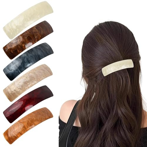 Duronge Set di 6 fermagli per capelli, automatici, grandi, classici, francesi, vintage, per capelli fini e medi spessi (ambra)