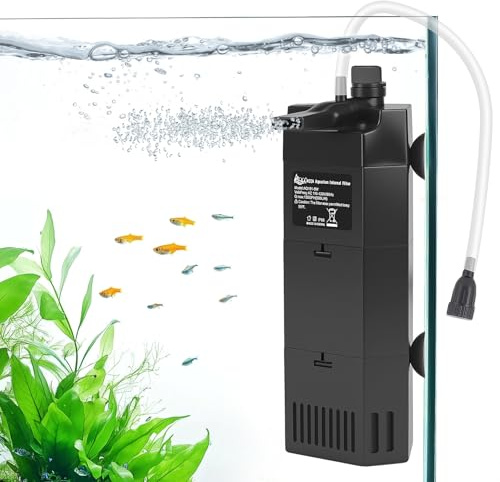 AQQA Aquarium Filter,Leiser Aquarium Innenfilter,12W Einstellbarer Aquarium Filterpumpe mit Wasserpumpe,Aquarien Schwammfilter mit Bio-Medium,für Aquarien bis 380L