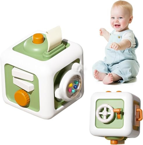 Montessori Aktivitäts-Würfel Sinnes-Spielzeug,Motorikwürfel Motorikspielzeug,Baby Spielzeug von 1–3,Baby Geschenk ab 12 18 Monate Junge und Mädchen,Familienreisen und Bildungslern-Spielzeug für Babys