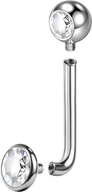 BodyAce F136 Titan Christina Piercings Hantel, 14G Innengewinde Vertikale Haube Bauchnabelpiercing, L Gebogen VCH Ringe Christina Barbells Bauchnabelschmuck [Weiß;Stablänge:12mm]