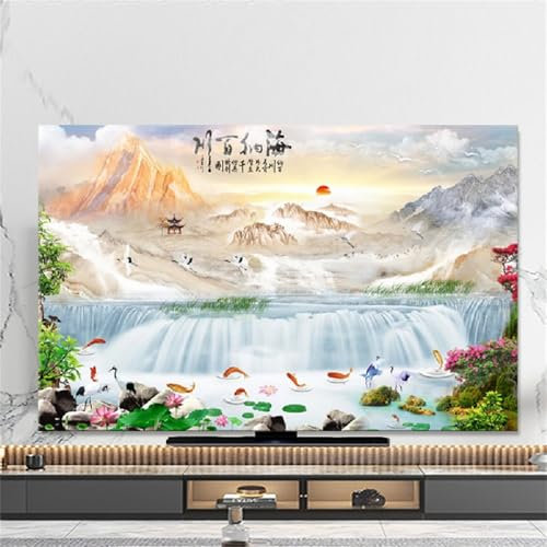 Hixingo Housse de Protection Télévision, Motif Lever de Soleil 3D Housse TV 32-80inch Housse de Télévision Élastique Housse Protection Écran Ordinateur (65inch,Cascade)