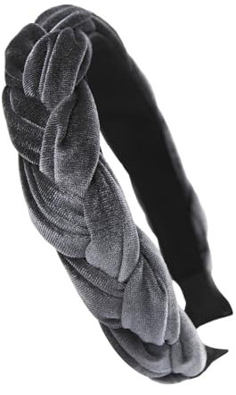 axy Trachten Haarreif geflochten fürs Dirndl Samt Flechtoptik Damen Stirnband Haarschmuck Haarreifen Hairband HRZ3 (Grau, Breit)