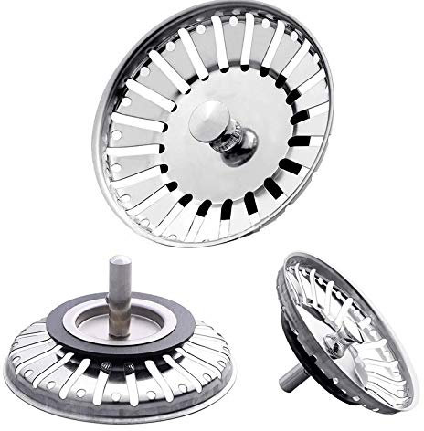 Kitchen Sink Strainer 84mm 2PCS Plug 304 Stainless Steel Thicken for Kitchen Sink,Replacement for Food/Hair Catcher - UK Sinks Hole Diameter (Silver-2, 84mm)