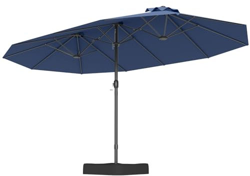 COSTWAY Doppelsonnenschirm mit Ständer, 443 x 263 cm, Sonnenschirm Groß XXL, UPF 50+, Gartenschirm mit Kurbel, Terrassenschirm, Marktschirm für Garten, Terrasse & Pool (Marineblau)