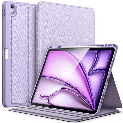 JETech Custodia per iPad Air 13 Pollici M3/M2 (2025/2024) con Portapenne, Sottile Folio Supporto Protettiva Cover, Multi-Angolo Visualizzazione, Auto Svegliati/Sonno (Nero) (Viola)