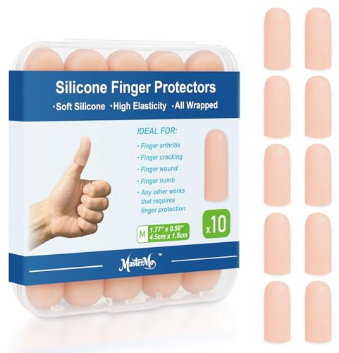 Gel Finger Cots Protectors, Silicone Fingers Covers Bandages Caps Sleeves for Fingertip Thumb Protection, Ideal for Trigger, Arthritis, Cracking, Blisters, Callus, Hangnail & Pain Relief (Nude, M, 10PCS)