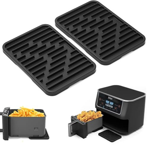 Heißluftfritteuse Zubehör für Ninja, Philips und COSORI, 2 Stück Hitzebeständige Unterlage Silikon für Universelles Airfryer-Korb, 16 x 11cm Verbrühungshemmendes Tischplatte Silikonpad (Schwarz-2)