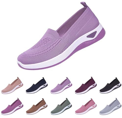 Returned+Items+for+Sale Slip On Trainers Women Wide Fit Ladies Breathable Mesh Walking Running Shoes Comfortable Arch Support Soft Sole Athletic Warehouse Deals Clearance Returns Hot Pink 5