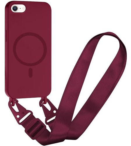 SLWYF Compatible with iPhone 6/7/8/iPhone SE 2020/SE 2022 Wireless Charging, Shockproof Removable Phone Case with Strap Adjustable Neck Cord Necklace Soft Cover for iPhone 6/7/8, Red