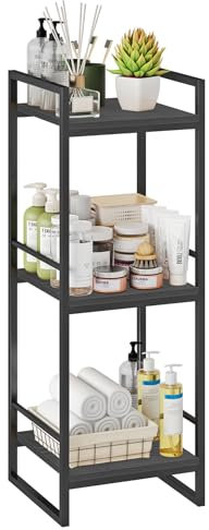 BYFU Badezimmer-Regal mit 3 Ebenen, schmal, offenes Bodenregal, Metall-Eckregal für Badezimmer, Waschküche, Küche, Wohnzimmer, Schwarz