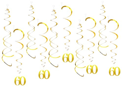 20 Stück 60 Geburtstag Deko Gold Spiralen Girlande Girlanden Hängedeko, Geburtstagsgirlande Deko 60 Geburtstag Mann Frau, 60er Party Deko, Wirbel Geburtstagsdeko Mann für Geburtstagsfeier