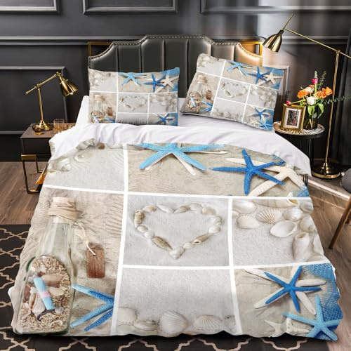 RFFLUX 3D Marine Bettwäsche 155x220 cm 2teilig Microfaser Bettwäsche Strand Maritim Bettbezüge Sommer Weich und Angenehme Bettbezug Set mit Kissenbezug 80x80 cm（Stil 8-4）