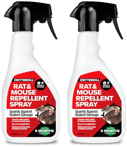 CritterKill Rat and Mouse Repellent Natural Peppermint Spray 2 x 500ml - Protects Wiring, Furniture and Pipework - Natural Rodent Repellent