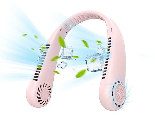 Neck Fan, Portable Bladeless Hands-Free Fan with 3 Speeds & 360° Airflow, USB Rechargeable Personal Cooler Fan for Travel, Indoor & Outdoor Use, for Men, Women & Kids (Pink)