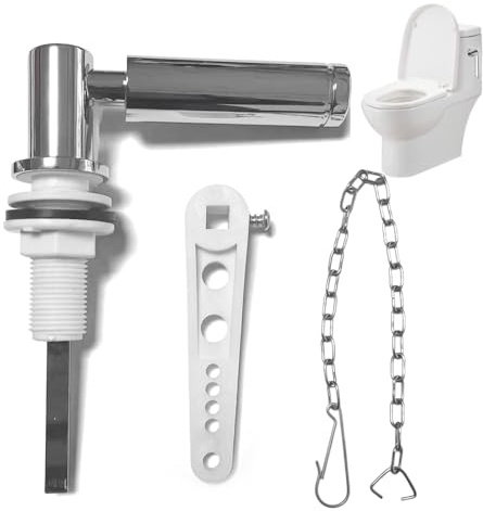 Toilet Flush Handle Eeplacement Kit Zinc Alloy Metal Ceramic Toilet Handle Replacement, Toilets Cistern Lever Arm with Chain - Adjustable Arm - Universal Toilets System(Color:Silver)