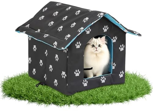 Katzenhütte für Draußen, Afenau Katzenhaus Outdoor Winterfest Isoliert mit Abnehmbarem Kissen, Faltbares Katzenhaus für Draussen, Katzenhöhle Outdoor für Haustiere, Streuner (L)