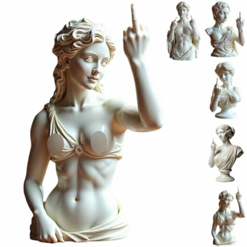 Wiener Göttin Statue Harz Venus Stil Dekoration Mittelfinger Statue 2025 Lustige Miniaturfigur Klassische Kopfbüste Wiener Mythologie Skulptur für Wohnzimmer Home Regal Dekor (D)
