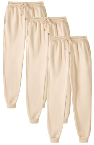 3 Pieces Joggers for Women Cuffed Ankles Sweatpants Elasticated High Waist Joggers Ladies Solid Color Drawstring Hiking Jogging Bottoms Baggy Tracksuit Bottoms with Pockets Travel Outdoor Streetwear