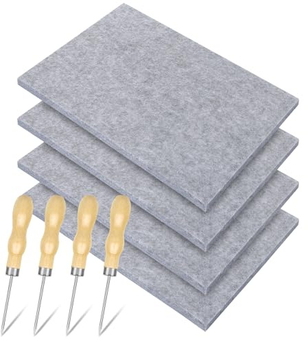 4 Pezzi Punteruolo E Tappetino per Bambini Kit, Kit Punteruolo e Feltro per Bambini, Set Tingling, 4 X Kit per Infeltrimento ad Ago 20x30x0,9cm con 4 X Aghi da Agopuntura per Regalo di Pasqua, Natale