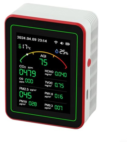 15-in-1 for Smart Air Quality Monitor for Home & Office, Real-Time Alarm Indoor Air Sensor with CO HCHO TVOC PM0.3 PM1.0 PM2.5 PM10 Temperature Humidity AQI Detection, IAQ Tester for TUYA(White)
