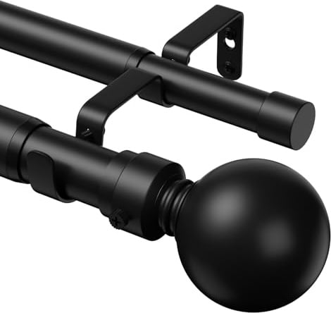 TRAROD Double Curtain Pole 91-210 cm, Heavy Duty Double Curtain Rod, Black | Extendable Curtain Poles, 25mm Diameter, Ideal For Homes Needing Blackout and Light Transmission, Fits Bedrooms, Living Room
