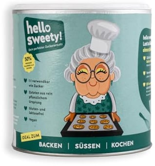 hello sweety - Zucker Alternative der Zukunft 500 g Dose vegan glutenfrei laktosefrei - Zuckerersatz beim Backen Kochen Süßen - Ersatzzucker Mischung aus Inulin Eythrit Stevia und Isomaltulose