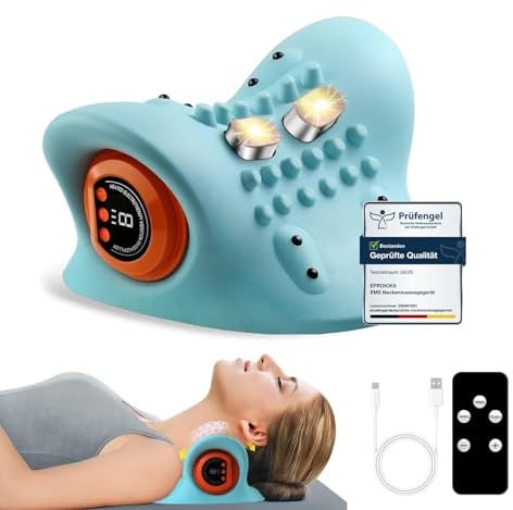 Nackenmassagegerät Elektrisch mit Wärme, 2026 Neu Kabelloses Massager, Shiatsu Massagegerät, Zervikales Nacken Rücken Massagegerät mit 3 Modi, 6 Einstellbare Frequenzen
