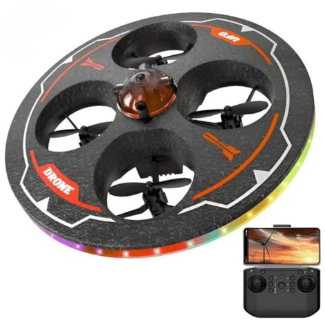 RC UFO Drohne für Einsteiger mit Hinderniserkennung, Höhenstabilisierung, 480P Kamera, 360° Flip & Stunt-Funktion, LED-Beleuchtung, Headless-Modus, 2,4 GHz Funksteuerung (Rot)