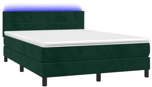 mtlskopl Boxspringbett 140x200 cm Dunkelgrün Samt mit LED & Matratze Höhenverstellbares Kopfteil Modernes Design für Schlafzimmer Gästezimmer