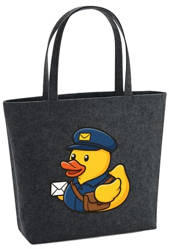 Huuraa Filzshopper Quietscheente Postbote Gummiente Briefträger 22 Liter Charcoal Melange Filztasche Geschenkidee