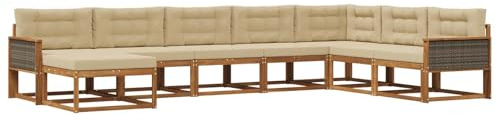 vidaXL Outdoor-Sofagarnitur mit Kissen 8 pcs Natur und Beige, Moderne Outdoor-Sofa-Ecke, robuste Gartenmöbel, Akazienholz Sitzgruppe, stylische Lounge im Garten