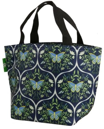 ECO CHIC Lightweight Foldable Insulated Lunch Bag Water Resistant Cooler Bag (Butterflies Navy)