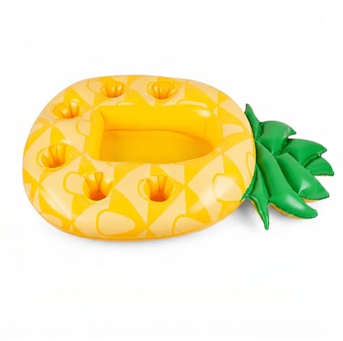 GETRICH Ananas 7 Fori Portabevande Gonfiabile, Portabicchieri Galleggiante | Ananas Portabicchieri Gonfiabile, Porta Bibite Piscina per Spiaggia, Giardino, Bambini, Feste Estive e Adulti