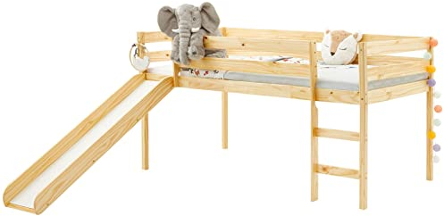 IDIMEX Spielbett Hochbett mit Rutsche Benny für Kinder Kiefer massiv in Natur lackiert 90 x 200 cm (B x L)