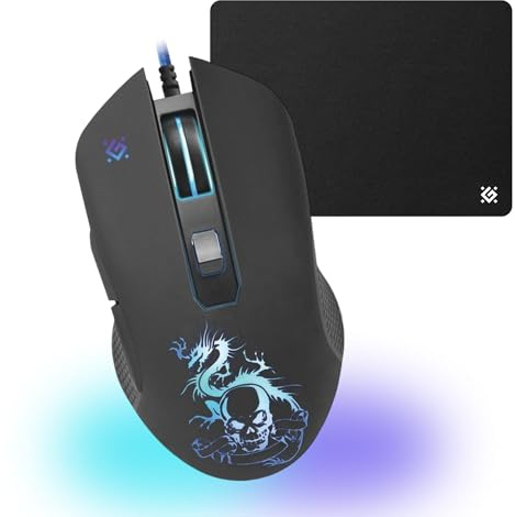 Defender Sky Dragon GM-090L - Gaming Maus kabelgebunden mit Mauspad, RGB Beleuchtung, 3200 DPI, 5 programmierbare Tasten, USB optische Gaming-Maus für PC Windows