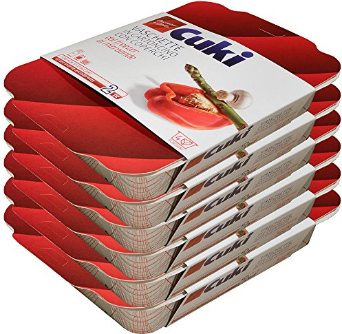 Cuki Vaschette in cartoncino con coperchi dal freezer al microonde - 4 porz - rettangolari [RC2] - 12 vaschette (Multipack)