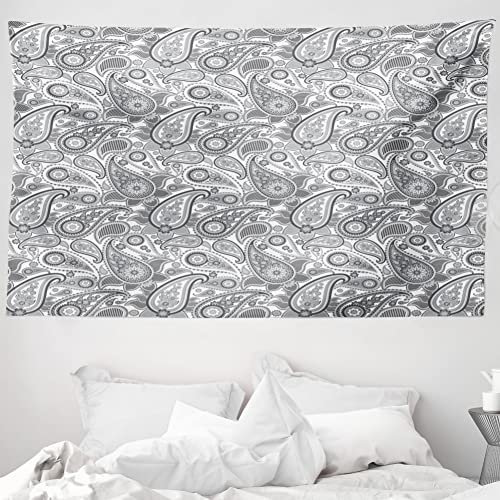 ABAKUHAUS Paisley Wandteppich, Digitales persisches Blatt, aus Weiches Mikrofaser Stoff Für das Wohn und Schlafzimmer, 230 x 140 cm, Weiß und Grau