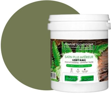 BOX DECO COULEURS Peinture naturelle écologique aspect Satin NATURA - Tassili - Murale intérieur - 1 L - 18 m² (Vert Kaki)
