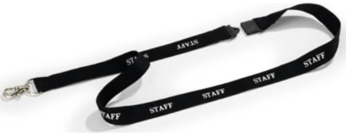 Durable Textile Lanyard Black with STAFF Printed Directly Onto SurFace | Pack of 10 | Includes Safety Release | Holds a Variety of Badges and Passes