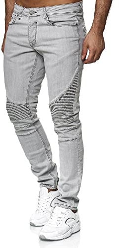 Tazzio Jeans Herren Slim Fit Biker Destroyed Look Stretch Jeanshose Hose Denim 16517 (42W/30L, Grau)