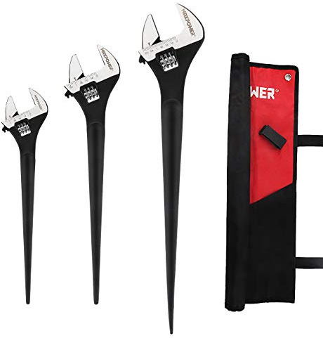 MAXPOWER 3-Pieces Spud Wrench, 10-inch 12-inch 16-inch Adjustable Wrench Set with Kitbag